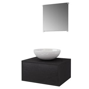 vidaXL Badezimmer-Set 4-tlg Badmöbel-Set mit Waschbecken und Wasserhahn Schwarz Badezimmer