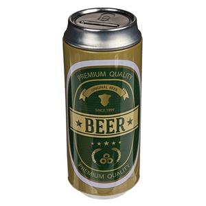 Out of the blue Spaarpot blikje Bier/Beer - metaal - groen/goud - Drank thema - 16 cm -