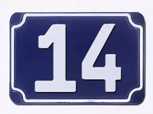 Blaue geprägte zweistellige Hausnummer 14