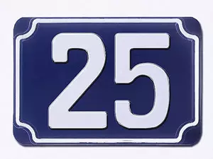 Blaue geprägte zweistellige Hausnummer 25