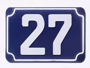 Blaue geprägte zweistellige Hausnummer 27