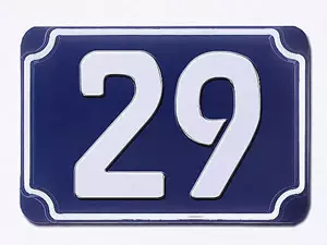 Blaue geprägte zweistellige Hausnummer 29