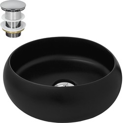 Waschbecken inkl. Ablaufgarnitur ohne Überlauf Ø 35x12 cm Schwarz aus Keramik ML-Design