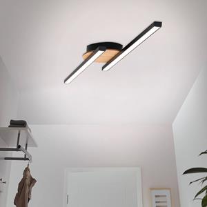 Briloner LED plafondlamp Go 2-lamps zwart/houtdecor lineair
