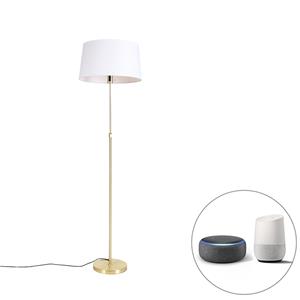 Qazqa Smart Vloerlamp Goud Met Linnen Kap Wit 45 Cm Incl. Wifi A60 - Parte
