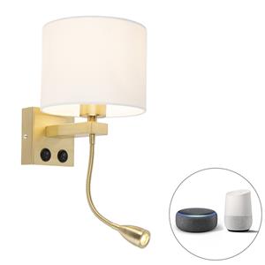 Qazqa Smart Wandlamp Goud Met Witte Kap Incl. Wifi A60 - Brescia