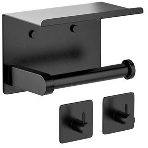 GLiving Toilettenpapierhalter Selbstklebender Toilettenpapierhalter ohne Bohren mit Ablage,schwarz.