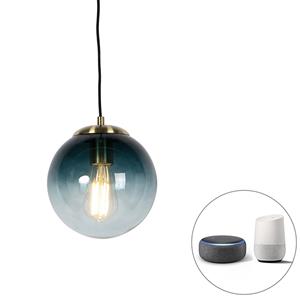 Qazqa Smart Hanglamp Messing Met Oceaanblauw Glas 20 Cm Incl. Wifi St64 - Pallon