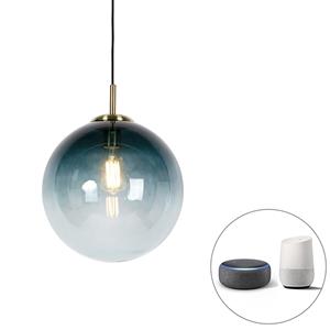 QAZQA Smart hanglamp messing met oceaanblauw glas 33 cm incl. Wifi ST64 - Pallon