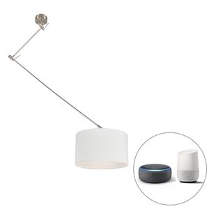 QAZQA Smart hanglamp staal met kap 35 cm wit incl. Wifi A60 - Blitz