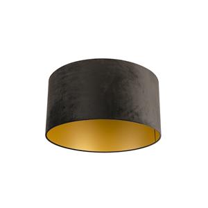 QAZQA Velours lampenkap zwart 50/50/25 met gouden binnenkant