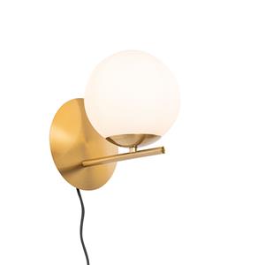 QAZQA Art Deco Wandlampe Gold mit Opalglas - Flore