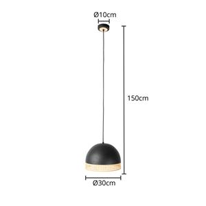 Lindby Lonnaris hanglamp, rotan, zwart, 1-lamps