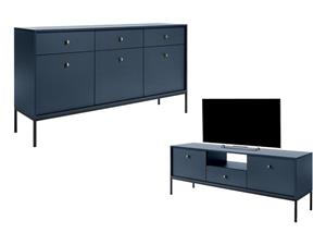 Kauf-unique Sparset: Sideboard + TV-Möbel - Blau - BOGDAN