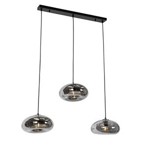 QAZQA Hanglamp zwart met smoke glas langwerpig 3-lichts - Ayesha