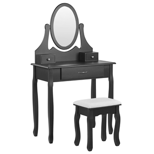 BELIANI Kaptafel met 3 lades, ovale spiegel en kruk zwart ASTRE