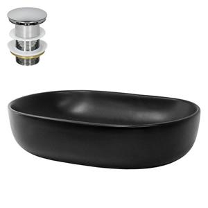 Waschbecken inkl. Ablaufgarnitur ohne Überlauf 60x42,5x14,5 cm Schwarz aus Keramik ML-Design