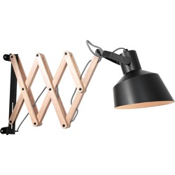 Anne Light & home Industriële Wandlamp -  - Hout - Industrieel - E27 - L: 18cm - Voor Binnen - Woonkamer - Eetkamer - Zwart