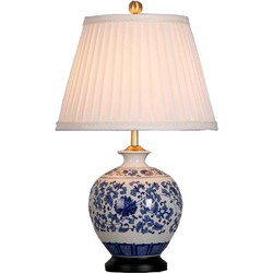 Fine Asianliving Oosterse Tafellamp Porselein Blauw Wit Pioenen