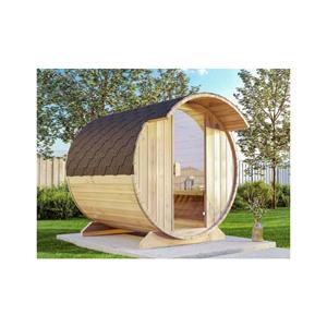 FinnTherm Fass-Sauna Tom Fasssauna 2 Sitzbänke aus Holz in Naturbelassen Sauna Wandstärke: 40 mm Inklusive: Ofen Außensauna - Naturbelassen