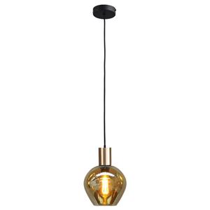 Masterlight Zwarte pendel hanglamp Bounty goud met rond glas 2470-05-02-3