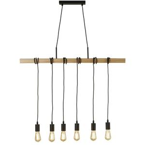 Searchlight 6-lichts hanglamp Woody met hout 95041-6BR