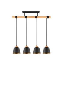 Trio international Hanglamp Harris 4-lichts zwart goud met hout 312700432