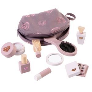 howa  Speelgoed make-up set cosmetische tas voor kinderen met 8 stuks houten accessoires en hart stickers