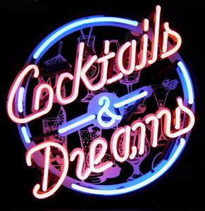 Fiftiesstore Cocktails & Dreams Neon Met Achterplaat 50 x 50 cm