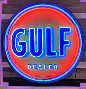 Fiftiesstore Gulf Dealer Logo Neon Verlichting Met Achterplaat XL 100 x 100 cm