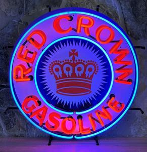 Fiftiesstore Red Crown Gasoline Neon Verlichting Met Achterplaat - 60 x 60 cm