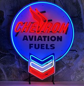 Fiftiesstore Chevron Aviation Fuels Neon Verlichting Met Achterplaat - 60 x 74 cm