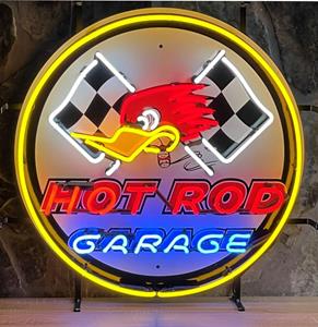 Fiftiesstore Hot Rod Garage Neon Verlichting - Met Achterplaat - 65 x 65 cm