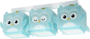 Dalber Kinderzimmer Deckenleuchte Little Owl in Hellblau und Weiß E27 3-flammig