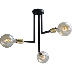 Masterlight Zwarte plafondlamp Tube 3-lichts met gouden fittingen 5460-05-02
