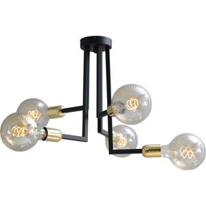 Masterlight Zwarte plafondlamp Tube 5-lichts met gouden fittingen 5461-05-02