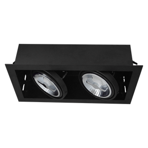 Tronix Zwart armatuur inbouw 2-voudig voor LED spot 2xAR111 draaibaar en kantelbaar, wordt met zichtbare rand in het stucwerk gemonteerd