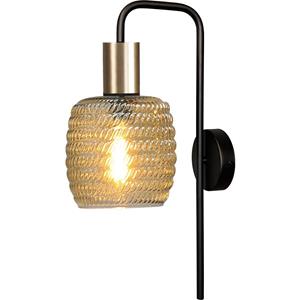 Masterlight Zwarte wandlamp Bounty met goud en geribd glas 3472-05-02-1