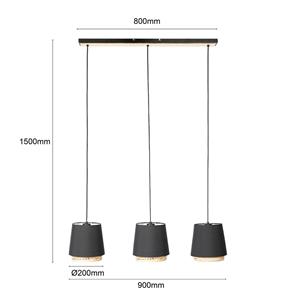 Lindby Ananya hanglamp van ijzer en hout, 3-lamps