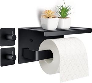 ZAXSD Toilettenpapierhalter Toilettenpapierhalter ohne Bohren Aluminium Klopapierhalter, Selbstklebende WC Papier Halterung mit 2 Klebehaken