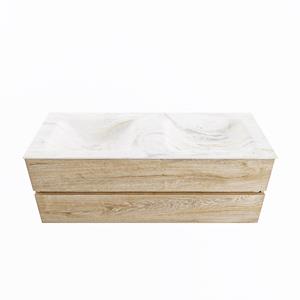 Mondiaz Vica Dlux badmeubel 130cm Washed Oak - Cloud wastafel Ostra dubbel - met 2 kraangaten