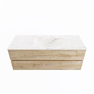 Mondiaz Vica Dlux badmeubel 130cm Washed Oak - Cloud wastafel Ostra midden - zonder kraangat