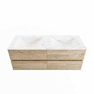 Mondiaz Vica Dlux badmeubel 130cm Washed Oak - Cloud wastafel Ostra dubbel - zonder kraangat