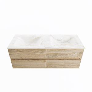 Mondiaz Vica Dlux badmeubel 130cm Washed Oak - Cloud wastafel Ostra dubbel - met 2 kraangaten