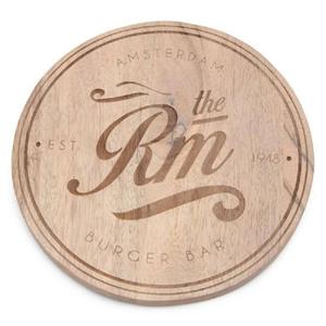 Riviera Maison serveerplank rond hout voor hamburger - Amsterdam Burger Bar Serving Board - Bruin - Mangohout - 1 stuk