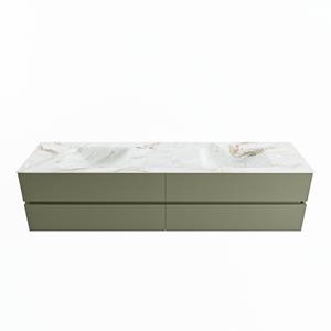 Mondiaz Vica Dlux badmeubel 200cm Army - Cloud wastafel Frappe dubbel - met 2 kraangaten