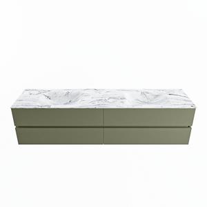 Mondiaz Vica Dlux badmeubel 200cm Army - Cloud wastafel Glace dubbel - met 2 kraangaten