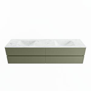 Mondiaz Vica Dlux badmeubel 200cm Army - Cloud wastafel Opalo dubbel - met 2 kraangaten