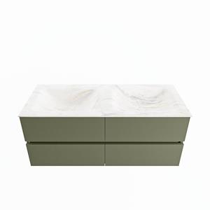 Mondiaz Vica Dlux badmeubel 120cm Army - Cloud wastafel Ostra dubbel - met 2 kraangaten