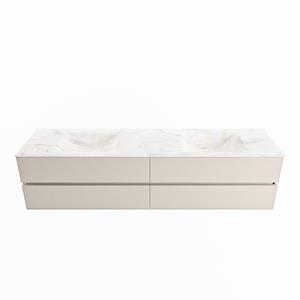 Mondiaz Vica Dlux badmeubel 200cm Linen - Cloud wastafel Ostra dubbel - met 2 kraangaten